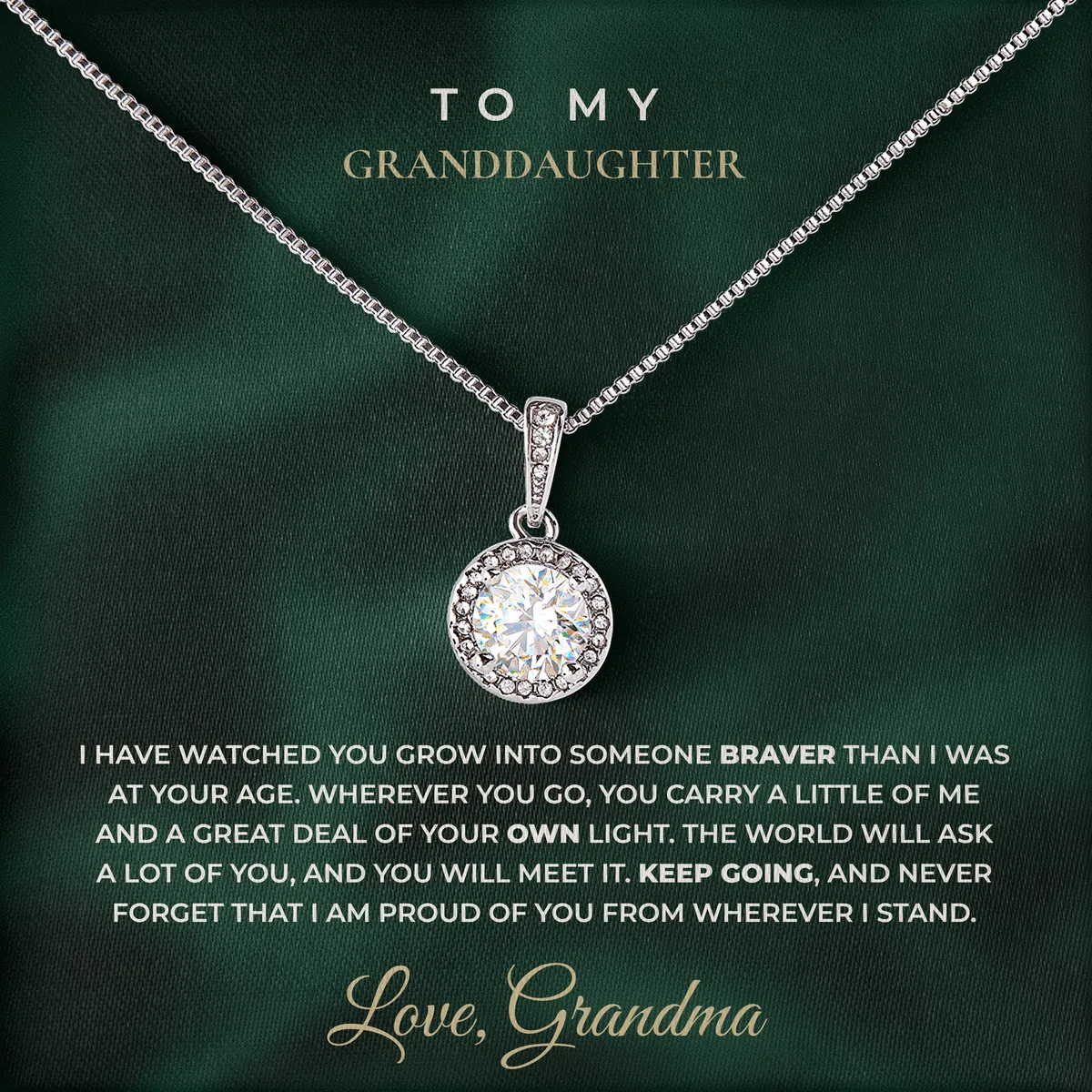Braver Than I Was Elm Halo Necklace for granddaughter