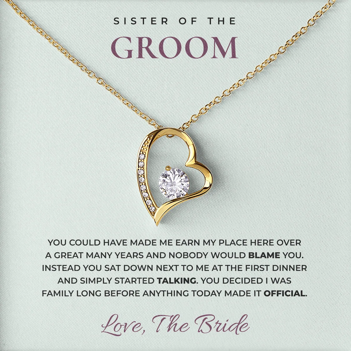 Family Before It Was Official Willow Heart Necklace for sister of the groom